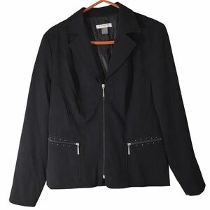 Allison Daley Petite 12P Black Zip Blazer Jacket Career Stretch Studded